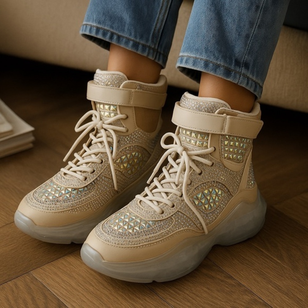 💎 Cape Robbin Rhinestone High Top Sneakers Platform Shoes Size 8 NWT